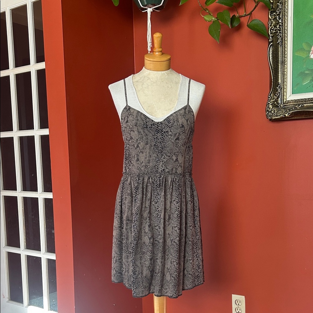 Wilfred Aritzia Silk Snake Print Mini Dress - Black and Gray
